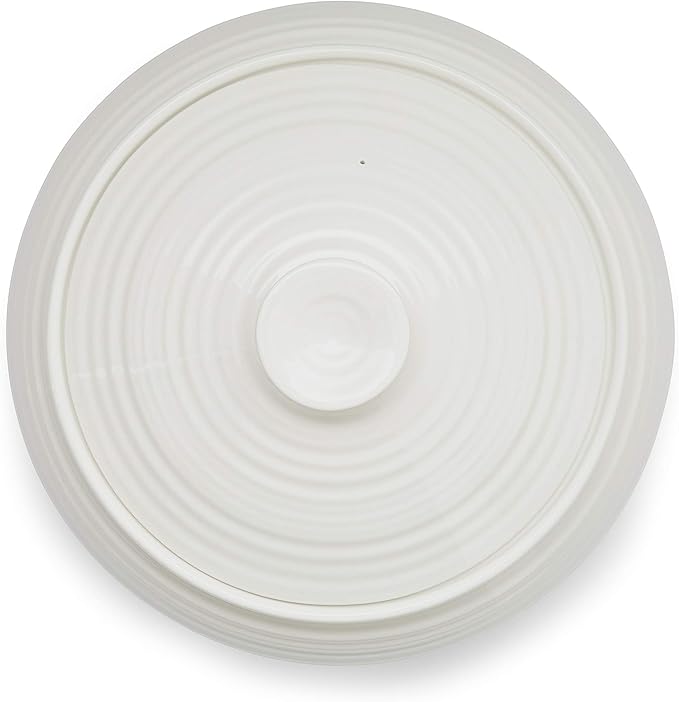 Portmeirion Sophie Conran Low Covered Dish | 3 Qt. White Round Serving Dishware | Made from Fine Porcelain | Dishwasher and Microwave Safe | Perfect for Casserole