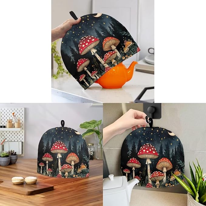 Mushroom Moon Print Tea Cosy Thermal Insulation Large Tea Pot Cozies for Teapots Kitchen Accessories Home Table Decorative