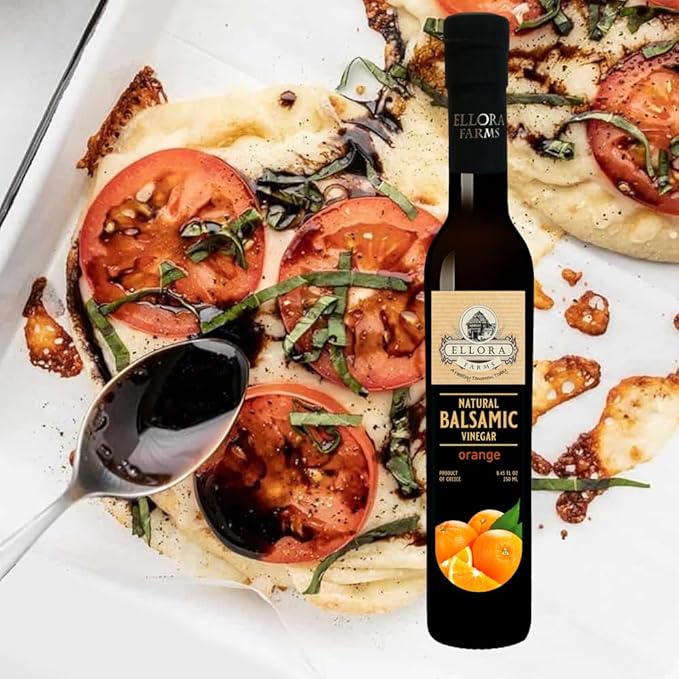 Ellora Farms, Greek Balsamic Vinegar, Orange Infused, Barrel Aged, No-added sugars, No-preservatives, Glass bottle, 8.5 oz (Orange)