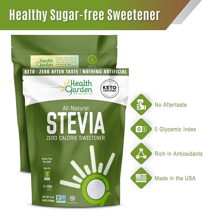 Health Garden Stevia Sweetener Powder - 4:1 Sugar Substitute - All Natural - Gluten Free - Keto Friendly - Tastes Like Sugar (2 lbs)