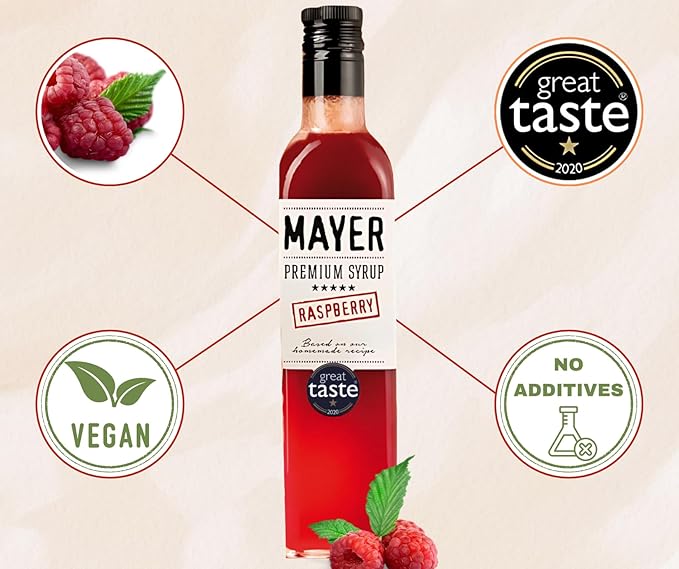 Mayer Hungarian Raspberry Artisanal Syrup ??Award-Winning, All-Natural, Vegan, Over 50% Real Raspberries, Gluten-Free (2 x 16.9oz), Perfect for Coffee & Cocktails, No Artificial Additives (2 Pack)