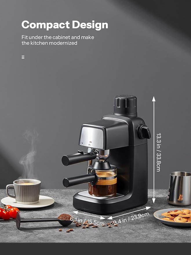 Espresso Machine 3.5 Bar, 800W Compact Size Coffee Maker with Steam Wand, 4 Cups Cappuccino & Latte Machine for Home and Office