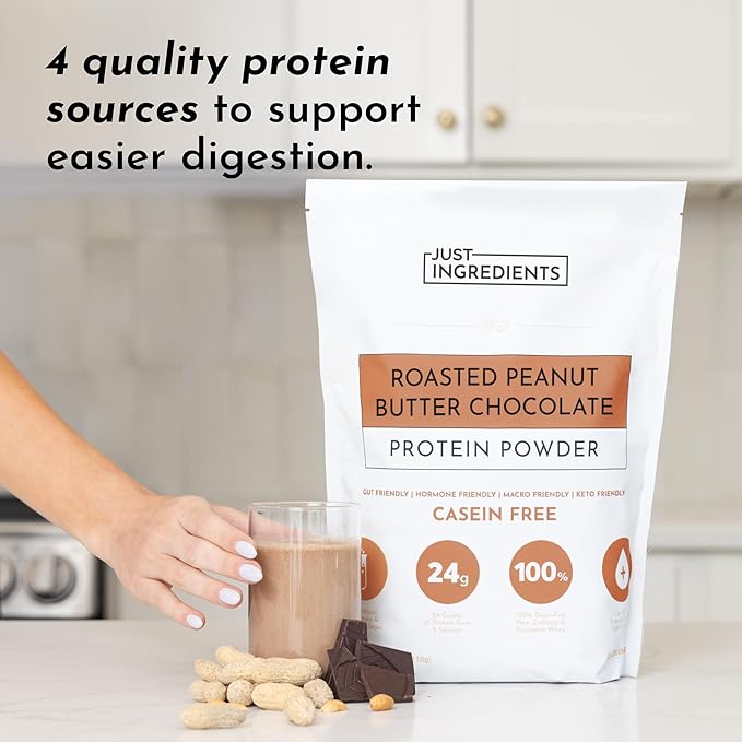 Roasted Peanut Butter Chocolate Protein Powder ??30-Serving Blend with 100% Grass-Fed Whey & Organic Plant Proteins ??Rich Cocoa & Roasted Peanut Flavor ??Supports Muscle Recovery & Energy*