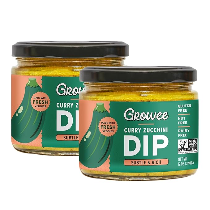 Growee Vegan Curry Zucchini Dip & Spread (2 Pack) ??Dairy-Free Queso & Salad Dressing Alternative ??Nut-Free, Gluten-Free, Soy-Free Plant-Based Condiment for Rice Bowls, Salads & Indian Dishes