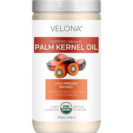 velona USDA Certified Organic Palm Kernel Oil - 32 Fl Oz | 100% Pure and Natural Carrier Oil |