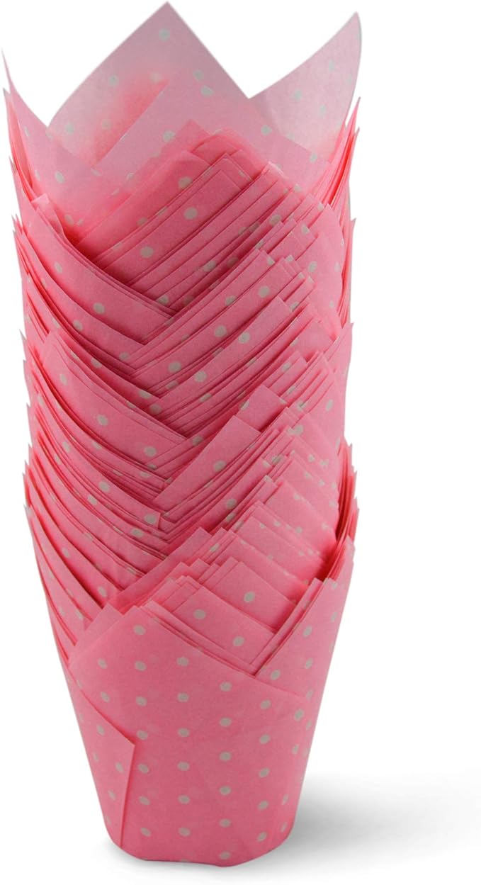 SimpleGood Polka Dot Pink Tulip Baking Cups Cupcake Liners Muffin Liners Greaseproof Paper 100