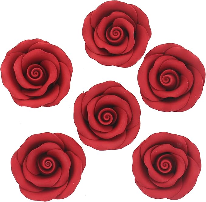 Global Sugar Art Premium Edible Roses, Red, Unwired, Medium 1.5 inches, 12 Count by Chef Alan Tetreault