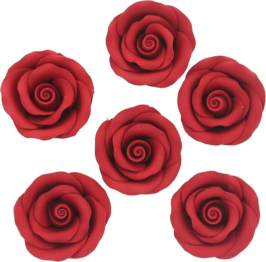 Global Sugar Art Premium Edible Roses, Red, Unwired, Medium 1.5 inches, 12 Count by Chef Alan