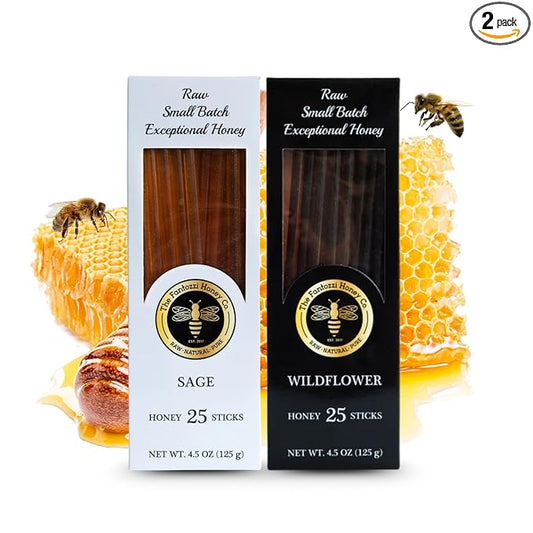 Wildflower and Sage Honey Straws, 50 Count - Perfect for Iced and Hot Beverages or Treat - Travel Healthy Snacks for Kids and Adults by Fantozzi, Made in USA