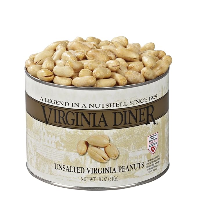 Virginia Diner Unsalted Virginia Peanuts - XL Gourmet Natural Peanuts Non-GMO, Preservative Free Gifts from Virginia Since 1929-18 Oz Can