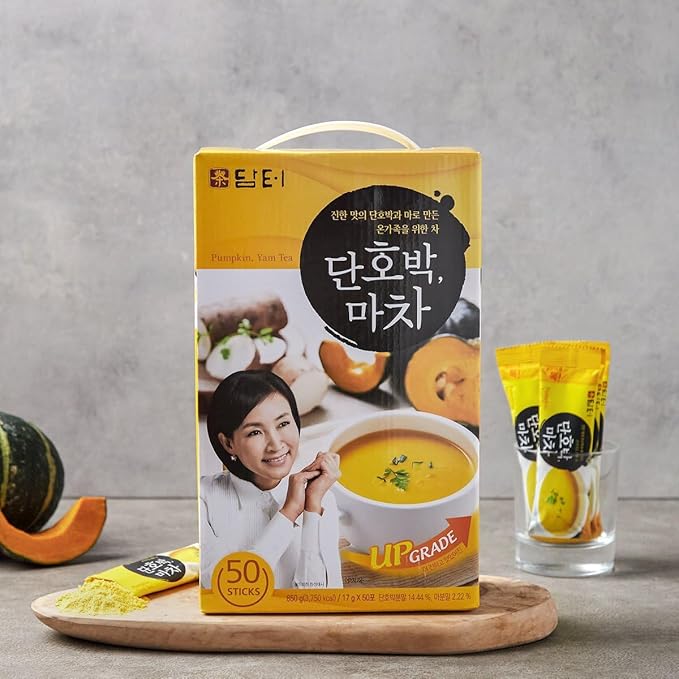 Damtuh Sweet Pumpkin with Yam Tea Powder – Korean Meal Replacement, Instant Breakfast Shake with Misugaru, 17g x 50 Sticks