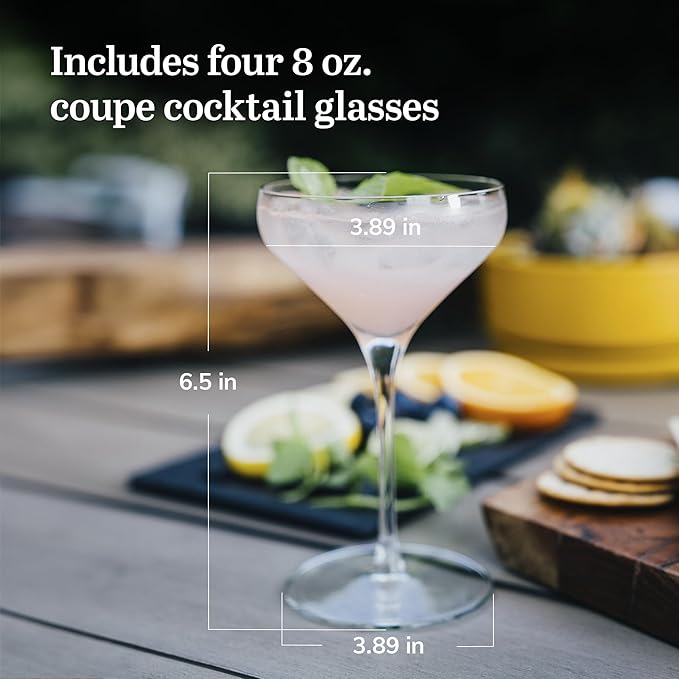 Libbey Signature Coupe Glasses Set of 4, Timeless Champagne Coupe Glasses for Drinks and Desserts, Cocktail Glasses for All Occasions