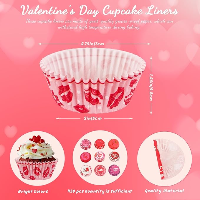 SANNIX 450pcs Valentine's Day Cupcake Liners, Red Pink Love Baking Cups Cupcake Wrappers Paper Wraps Muffin Liners for Valentines Day Wedding Birthday Party Candy Cake Decorations Supplies