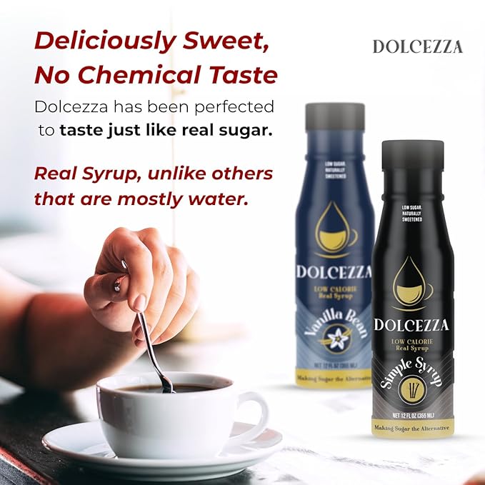 Dolcezza Allulose Simple Syrup, All Natural Low Sugar Sweetener for Coffee, Baking, and Drinks. Keto Friendly Monkfruit Blend. No Stevia or Artificial Sweeteners. No Aftertaste. 12 fl oz