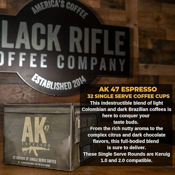 Black Rifle Coffee Company Medium Roast K Cups - Single Serve K Cups Coffee Pods - Kcup Pods Compatible with Keurig 1.0 & 2.0 - Made from Pure Arabica Beans (AK Espresso, 32 Count)