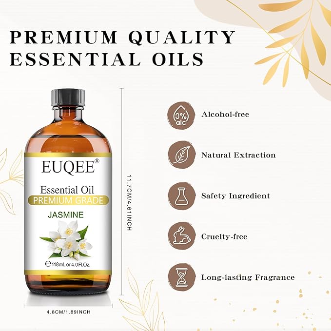Jasmine Essential Oil 118ml Premium Jasmine Oil for Aromatherapy, Diffuser, DIY Soap, Candle Making - 4Fl Oz
