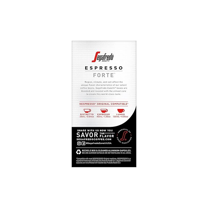 Segafredo Zanetti Espresso Capsules – Aluminum Pods for Nespresso Original Machines – Extra Dark Roast Premium Espresso with a Bold Aroma – Smoky, Intensity 12 – Forte, 10 Count