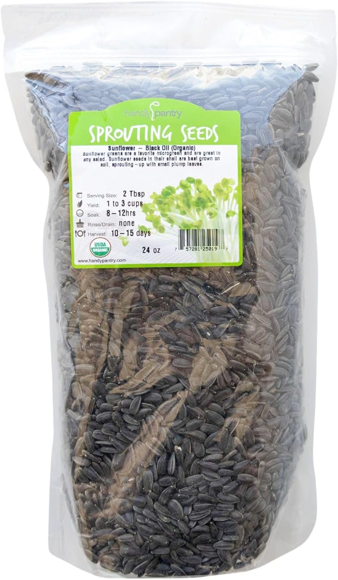 1.5 Lb Organic Non-GMO Black Oil Sunflower Microgreens Seeds and Sprouting Seeds (Shell On) - Edible Sun Flower Micro Green Seeds, Organic Sprout Seeds, Seeds for Sprouting, and Sprout Mix