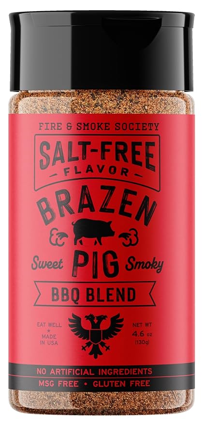 Fire & Smoke Society Salt-Free Brazen Pig BBQ Seasoning | Pork Rub, BBQ Spice Blend | Pork, Chicken, Smoked Butt, Ribs | Brown Sugar, Paprika, Cumin | M 4.6 oz