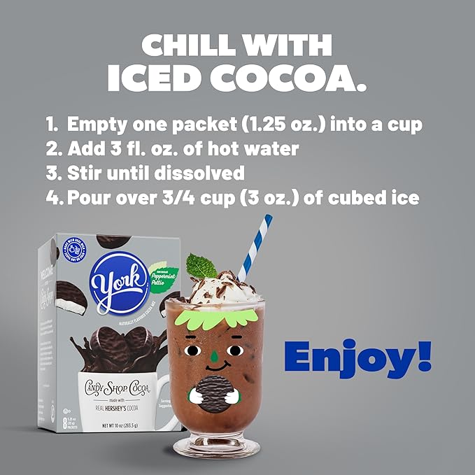 Candy Shop Cocoa YORK Peppermint Pattie Cocoa Mix Hot Chocolate Make Hot or Iced Cocoa Made With Real Milk Gluten Free 1.25 oz packet (8 count)
