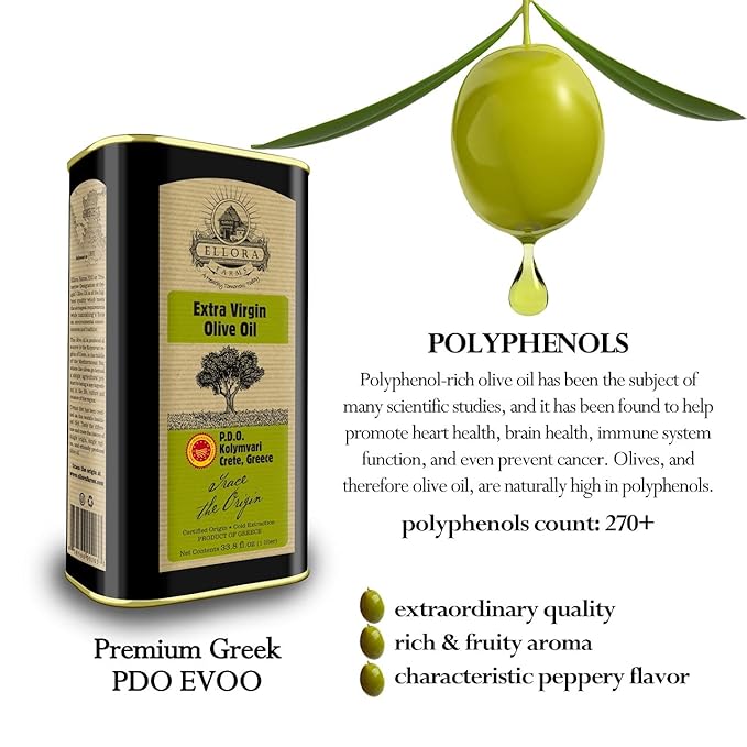 Ellora Farms, Greek Extra Virgin Olive oil, Certified Single Estate PDO, Traceable olive oil, Harvested in Crete, Kosher ek, 1 Lt. X 3 Tins, total 101.4 FL oz.