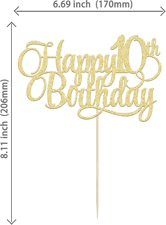 1 Pack Happy 10th Birthday Cake Topper Glitter Number 10 Ten Years Old Birthday Cake Pick Decoration for Celebrating 10th Birthday Anniversary Party Supplies Gold