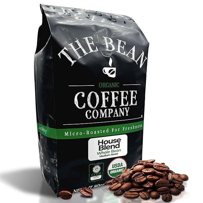 The Bean Organic Coffee Company House Blend, Medium Roast, Whole Bean Coffee, 5-Pound Bag