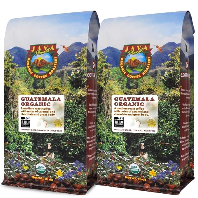 Low Acid Organic Coffee ??Whole Bean, Mold-Free & Stomach Friendly by Java Planet, Guatemalan Single Origin Coffee, Medium Roast, Smooth Full Flavored, 2x1LB Bag