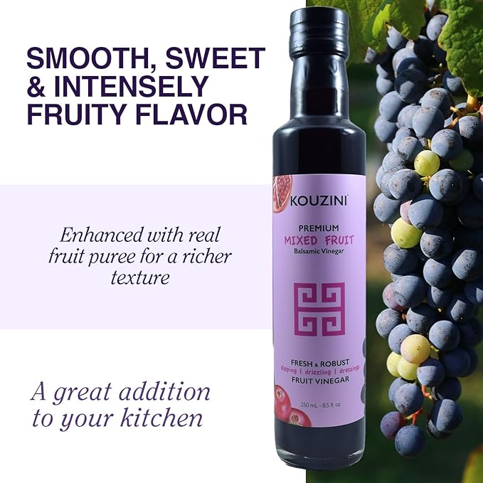 Kouzini Ultra Premium Mixed Fruit Balsamic Vinegar, Aged Balsamic Vinegars from Modena, Italy, Premium, Smooth & Full-Bodied Flavor, 250ml Bottle