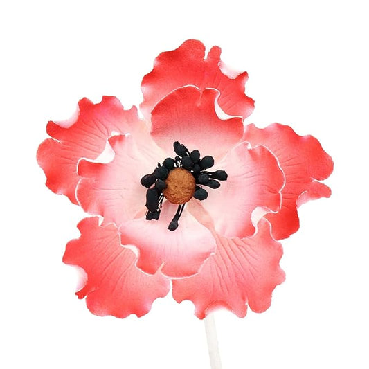 O'Creme Anemone Gumpaste Sugar Flower 3-1/4 Inch - for Cake Decorating - Sugar Paste Decorations for Cakes, Cupcake Toppers - Birthday, Wedding, Valentines, Baby Shower - Set of 6 - Red