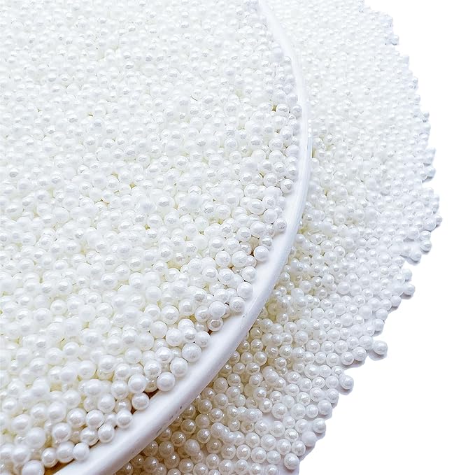 SE Si&Moos Nonpareil Sprinkles, 2mm White Mini Edible Pearls White Sprinkles for Cake Decorating Halloween Cookie Decorations Wedding Shower Party Christmas Holiday Supplies 3.5 OZ