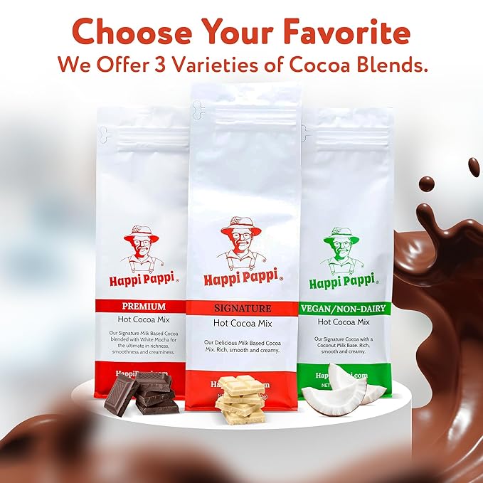 Happi Pappi - Signature Hot Cocoa Mix, Milk-Based Rich Smooth and Creamy Cocoa Powder for Instant Drinks & Baking, Indulgent Chocolate Treats for Cozy Nights - 16 oz Bag