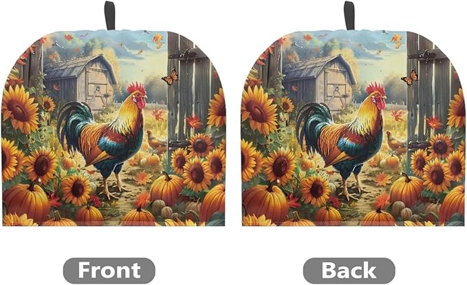 Rooster and Pumpkin Tea Cosy for Teapot Washable Tea Pot Cozy for Keeping Warm,Reusable Scratch Proof Kettle Cover for Breakfast Warmer