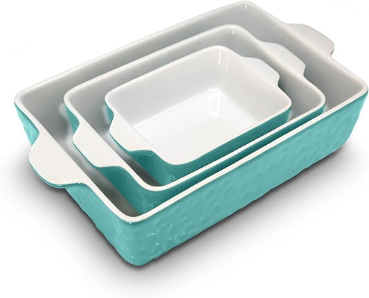 NutriChef 3-Piece Nonstick Ceramic Bakeware Set - PFOA PFOS PTFE Free Baking Tray Set w/Odor-Free Ceramic Non-stick Coating, 446°F Oven Safe Microwave/Dishwasher Safe Rectangular Baking Pan NCCREX3