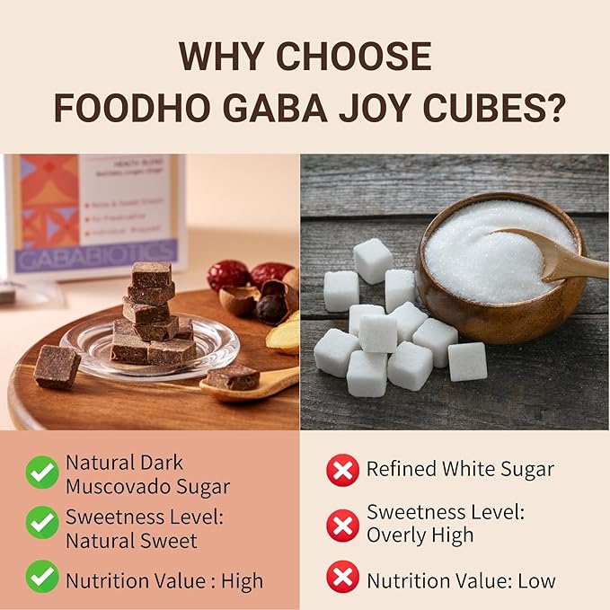 FOODHO GABA Joy Cubes Brown Sugar Cubes Health Blend with Ginger, Longan and Red Dates, Natural Muscovado Sugar, Soothing Ginger Tea, No Preservatives