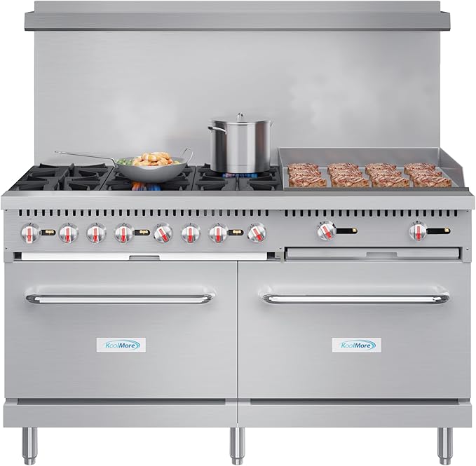 KoolMore KM-CRG60-LP 60 in. 6 Burner Commercial Liquid Propane Range with 24 in. Griddle, Solid Black