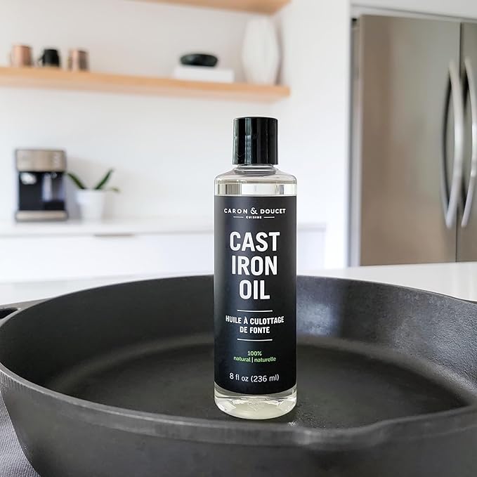 CARON & DOUCET - Cast Iron Seasoning & Cleaning Oil | 100% Plant-Based & Food Grade! | Best for Seasoning, Restoring, Curing and Care (8oz)