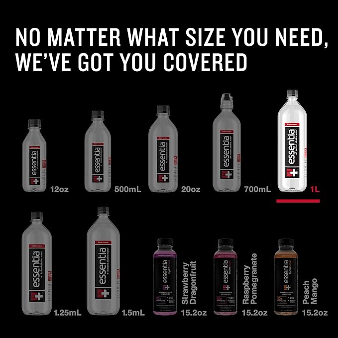 Essentia Water Bottled, Ionized Alkaline Water:99.9% Pure, Infused With Electrolytes, 9.5 pH Or Higher With A Clean, Smooth Taste, 1 Litre (Pack of 12)
