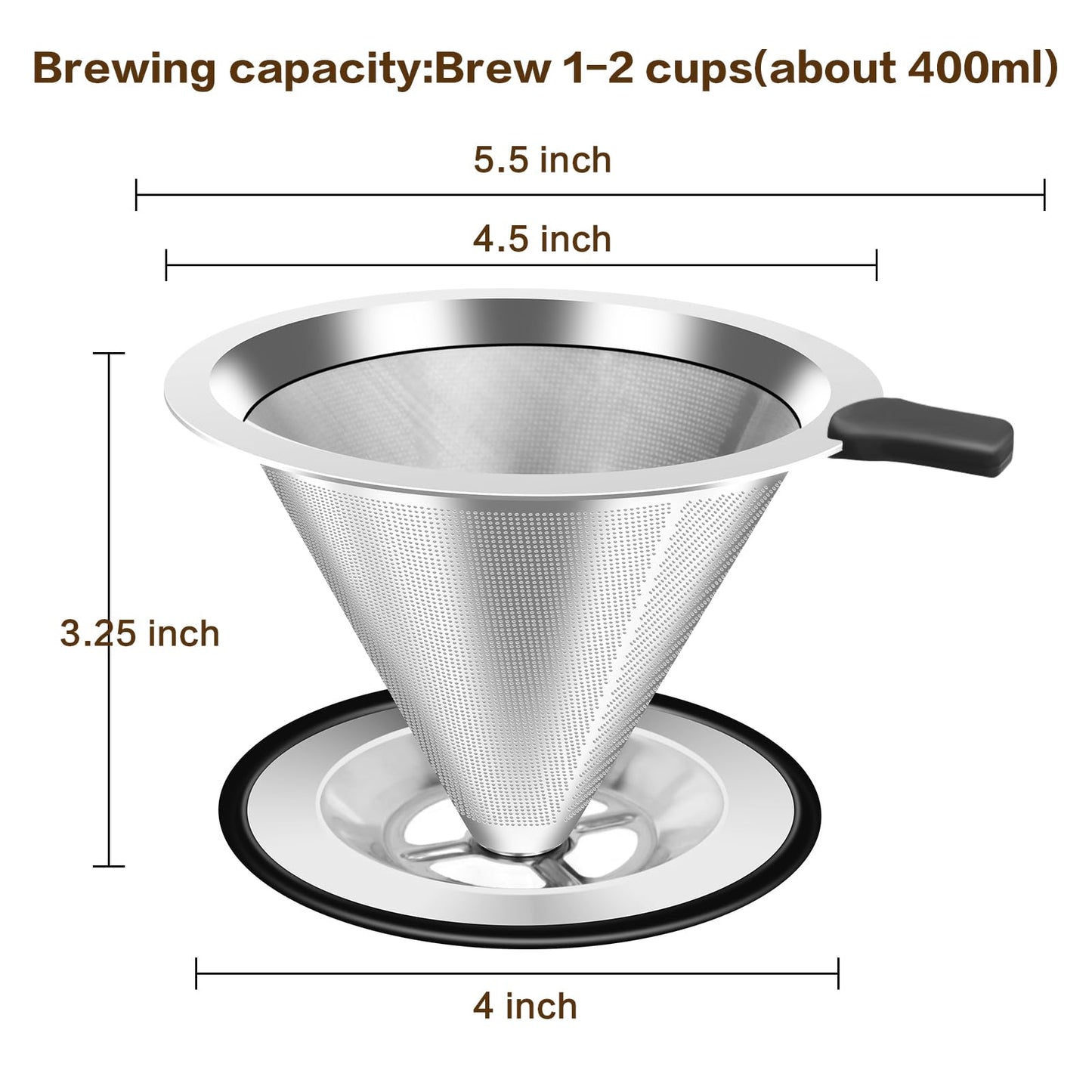 Pour Over Coffee Dripper, Stainless Steel Coffee Filter, Paperless Reusable Coffee Filter, Double