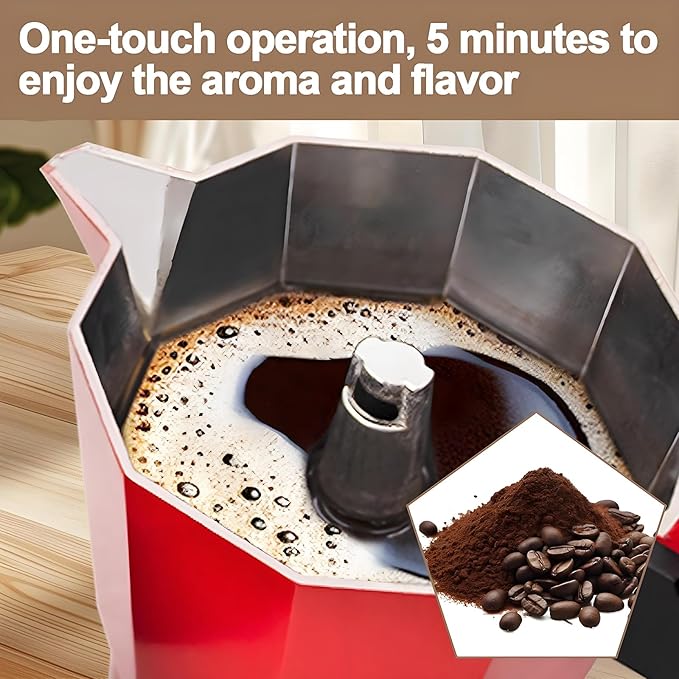 Aluminum Electric Moka Pot 5-6 Cup 270ml Express Coffee Maker Stovetop Espresso Portable Coffeemaker Italian Classic Brewing Greca Cafe Mocha with Removable Base and Overheating Protection Machine