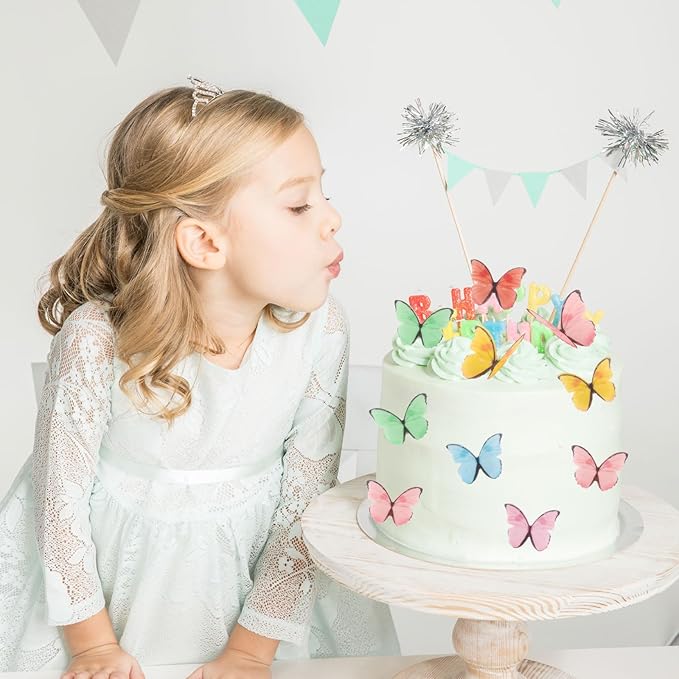48Pcs Edible Butterfly Cake Decorations, Colorful Wafer Paper Butterflies Cupcake Toppers, Vivid Edible Butterflies for Wedding, Anniversary, Birthday Party Cake Decoration (Mixed Colors)
