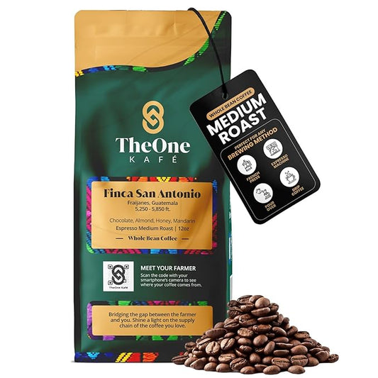 TheOne Kafé Guatemala Medium Roast Whole Bean Coffee ??Organic, Single Origin, Premium Specialty Coffee, Ethically Sourced, Smooth & Rich Flavor ??Fresh Roasted for Espresso, Drip, Pour Over ??12 oz