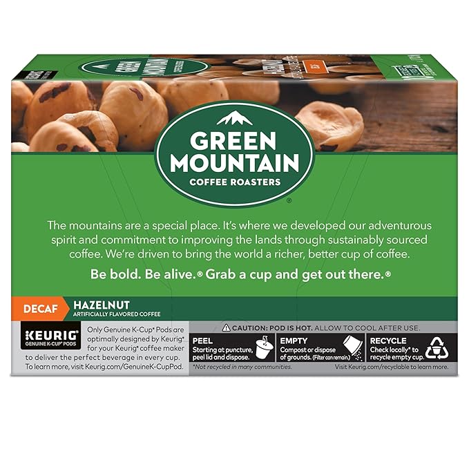 Green Mountain Coffee Roasters Hazelnut Decaf Keurig Single-Serve K-Cup pods, Light Roast Coffee, 60 Count (6 Packs of 10)