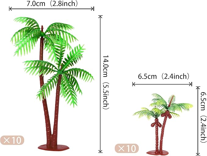 20 Pack Plastic Palm Tree Cupcake Toppers Miniature Palm Tree Figurines Cake Picks for Micro Aquarium Garden Plant Building Landscape Coconuts Birthday Cupcake Decorations Party Supplies Green