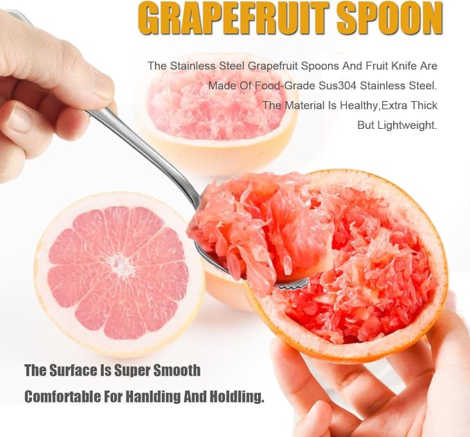 Grapefruit Spoons Serrated Edge Stainless Steel Grapefruit Utensil Tool Dessert Fruit Spoons for Citrus Lemon Kiwi Salads Melon Lime Pitaya Apple Fruit Puree