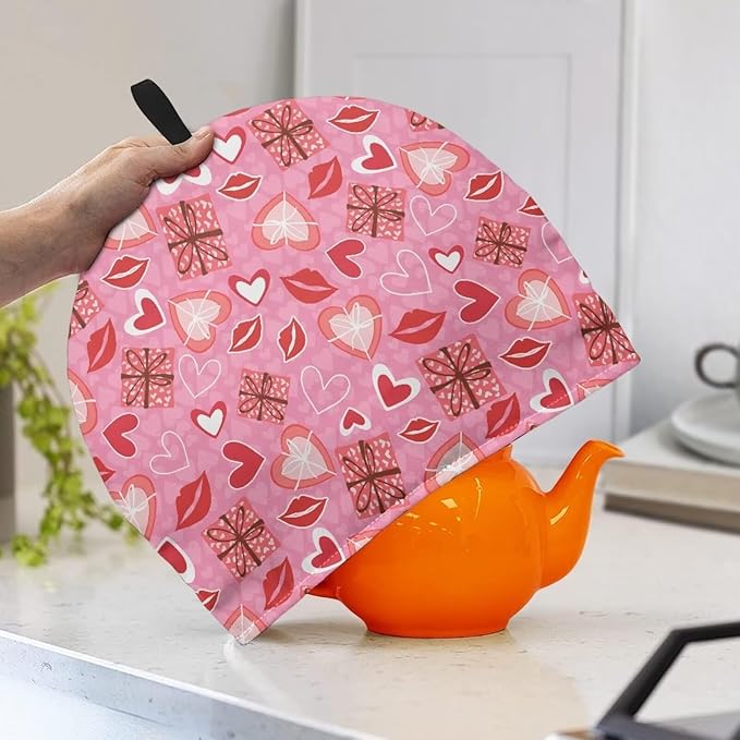 Hudotybom Heart Lips Tea Cozy for Teapot - Insulated Large Cover to Keep Warm - Machine Washable Coffee Pot Cloth Cover - Valentine's Day Decorations