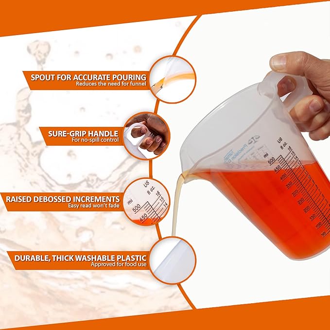 16oz, 1 Pint (2 cup) Measure Pitcher - Convenient Conversion Chart ??Multi Purpose Food Grade Great for Cooking, Hobbies, Shop Oil, Fluids, Pool Spa and Lawn with High Chemical Resistance by Turnah