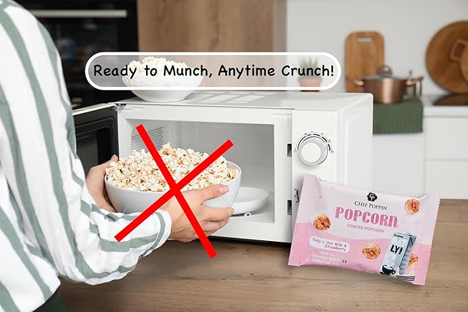 CHEF POPPIN Asian-Style Gourmet Flavored Popcorn, Non-GMO Corn, All Natural, Oatly's Oatmilk & Strawberry 120g, 4.23 oz