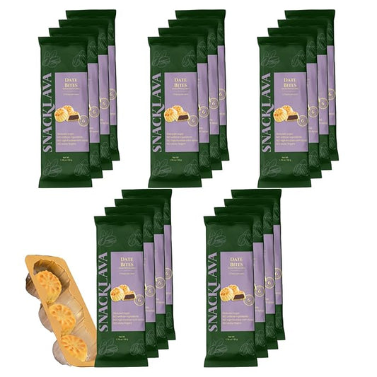 Snacklava Pistachio Date Bites - 20 Pack (3 Pieces per Pack) - Pistachio and Date Filled Maamoul Shortbread Cookies - No Artificial Ingredients, Colors or Preservatives