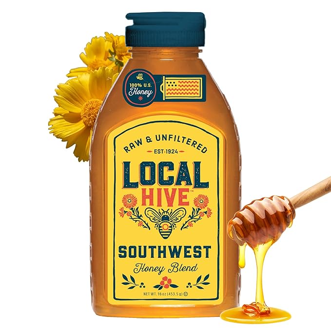 Local Hive Southwest Raw Unfiltered Honey – 16 oz, 100% Pure US Honey, Sourced from American Bees and Beekeepers - Natural Sweetener, Ideal for Tea, Baking, and Cooking
